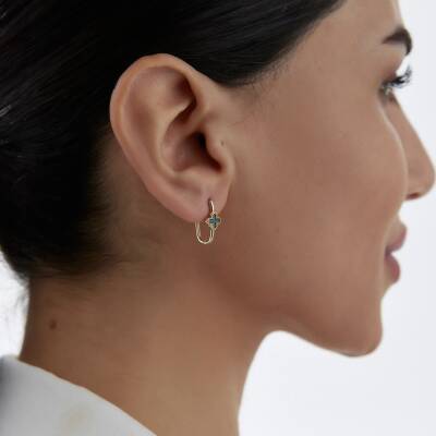 Altın Yeşil Mineli Yonca Ataş Küpe - 2