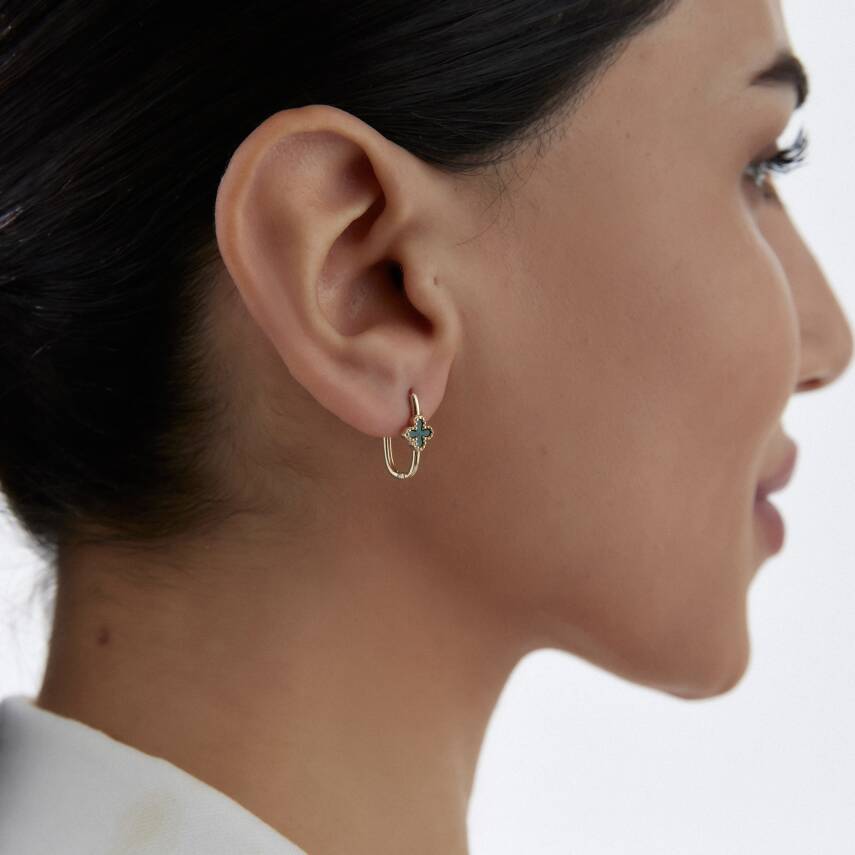 Altın Yeşil Mineli Yonca Ataş Küpe - Semih Haşhaş Kuyumculuk (1)