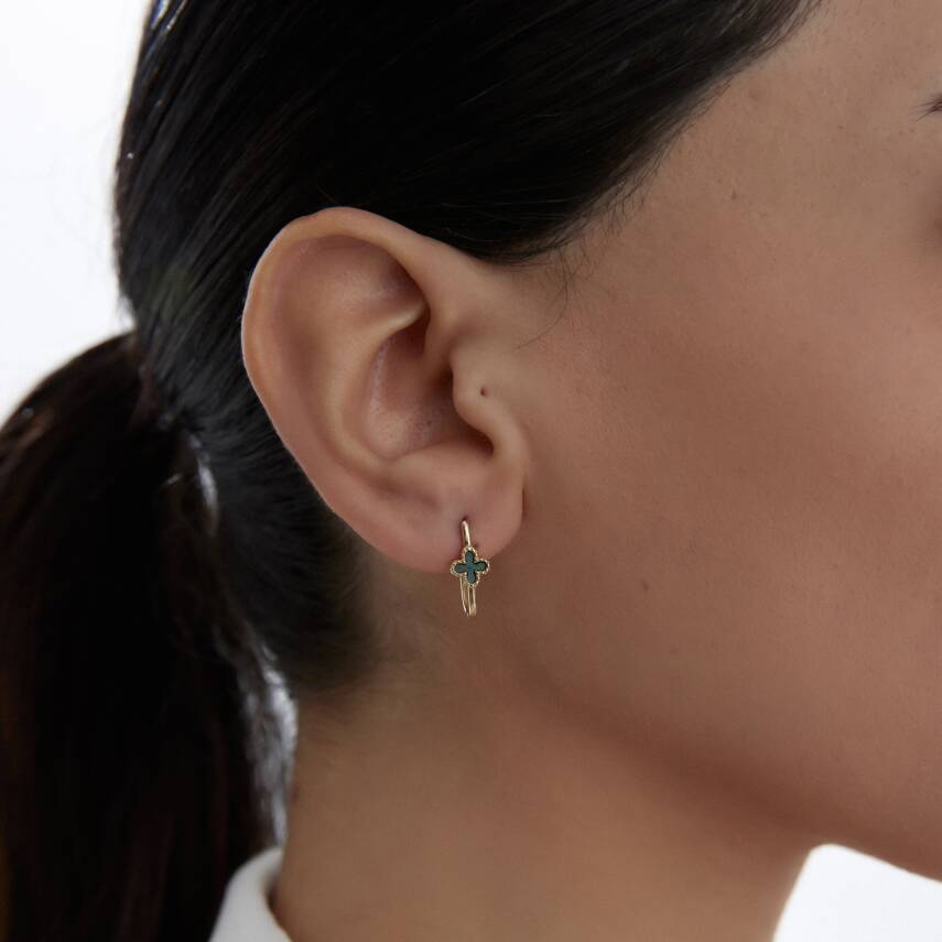 Altın Yeşil Mineli Yonca Ataş Küpe - Semih Haşhaş Kuyumculuk