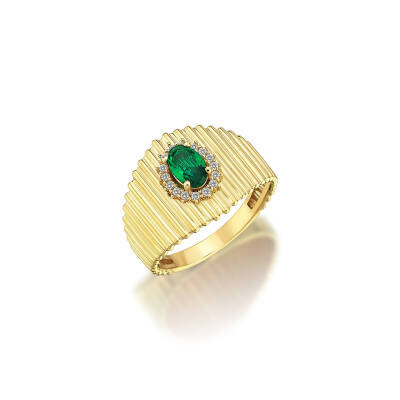 Altın Yeşil Taşlı Ring Yüzük - 3