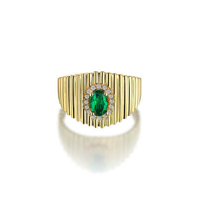 Altın Yeşil Taşlı Ring Yüzük - 4