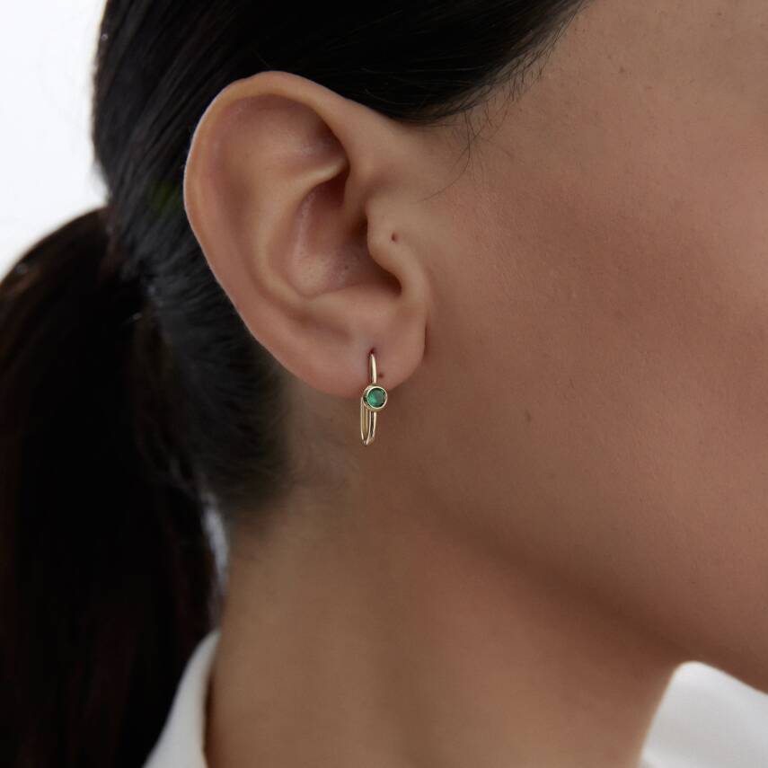 Altın Yeşil Taşlı Ataş Küpe - Semih Haşhaş Kuyumculuk