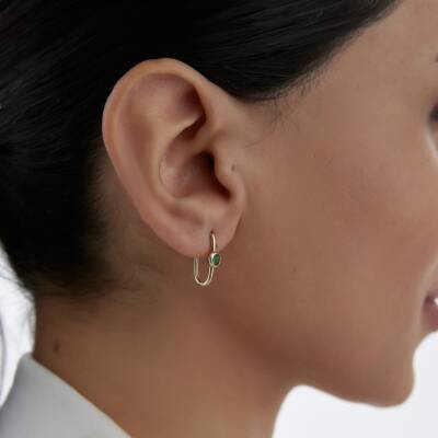 Altın Yeşil Taşlı Ataş Küpe - 2