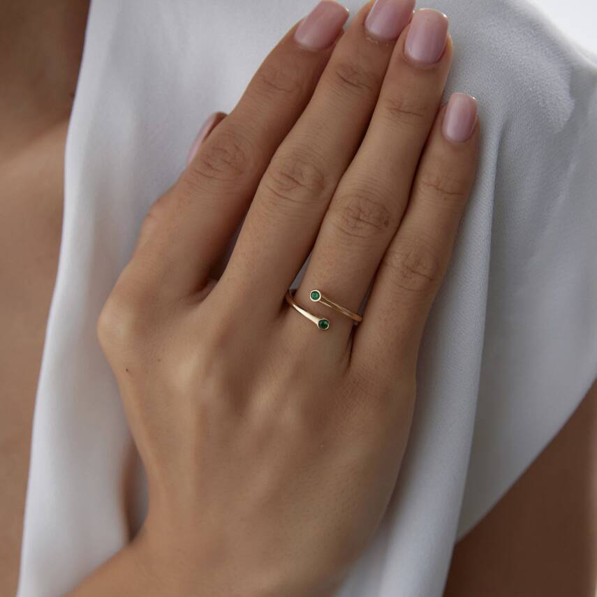 Altın Yeşil Taşlı Çapraz Yüzük - 2