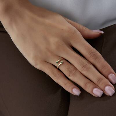 Altın Yeşil Taşlı Çapraz Yüzük - 3