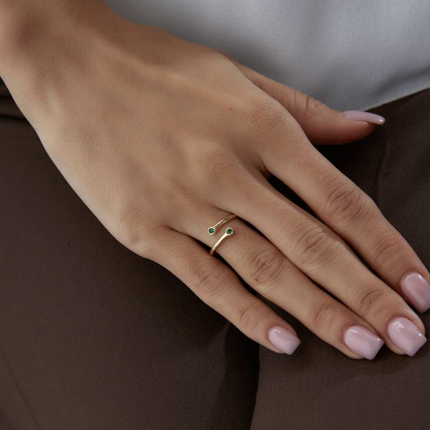 Altın Yeşil Taşlı Çapraz Yüzük - 3