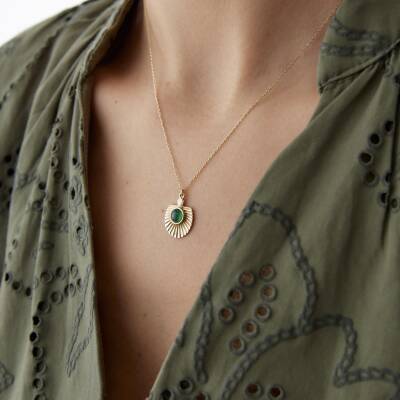Altın Yeşil Taşlı Göz Kolye - 1