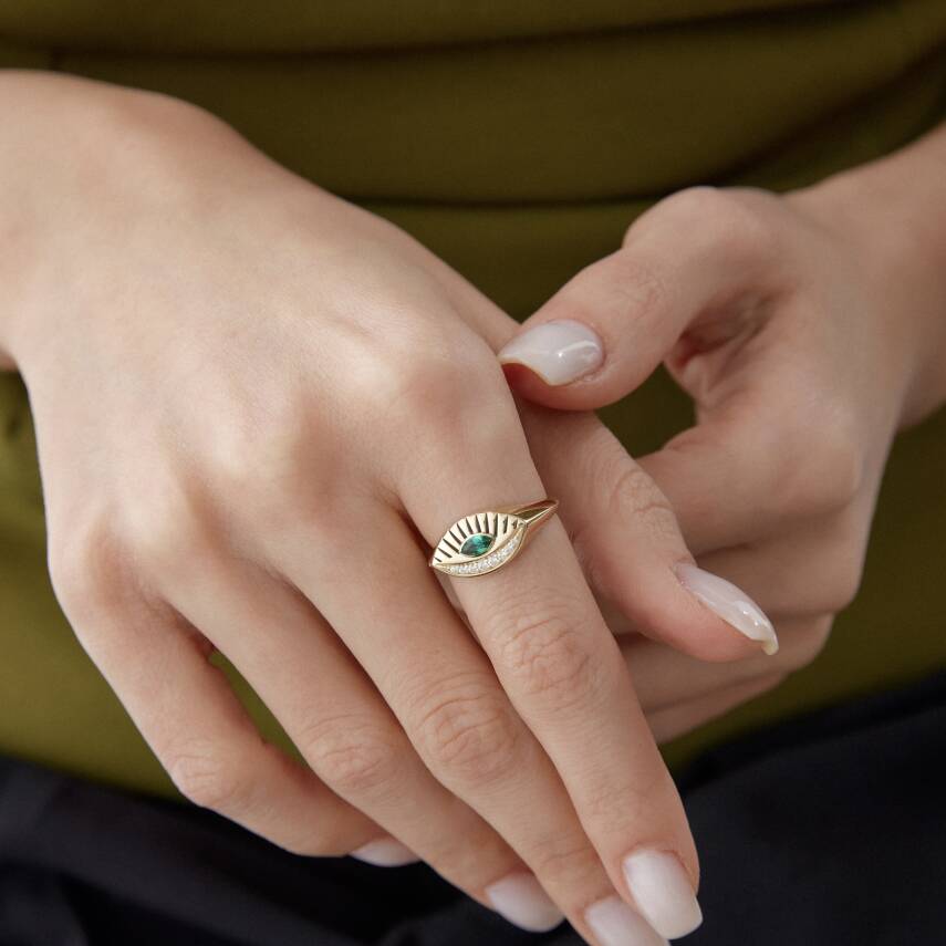Altın Yeşil Taşlı Göz Yüzük - Semih Haşhaş Kuyumculuk