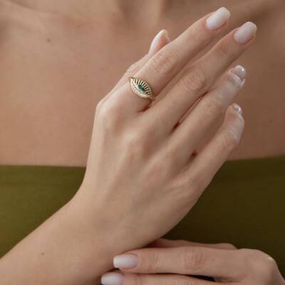 Altın Yeşil Taşlı Göz Yüzük - 2