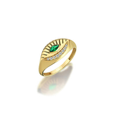 Altın Yeşil Taşlı Göz Yüzük - 3