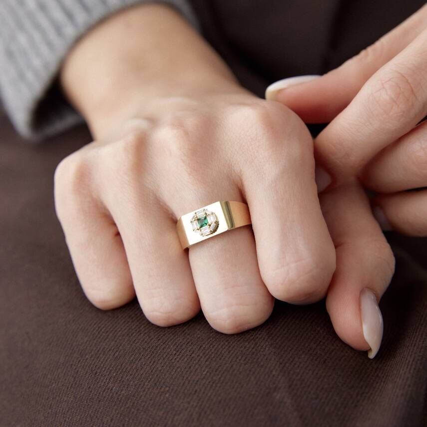 Altın Yeşil Taşlı Şövalye Yüzük - 3
