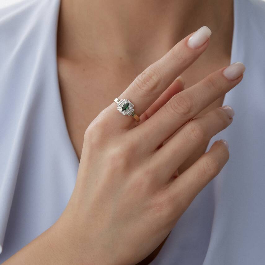 Altın Yeşil Taşlı Vintage Yüzük - Semih Haşhaş Kuyumculuk (1)