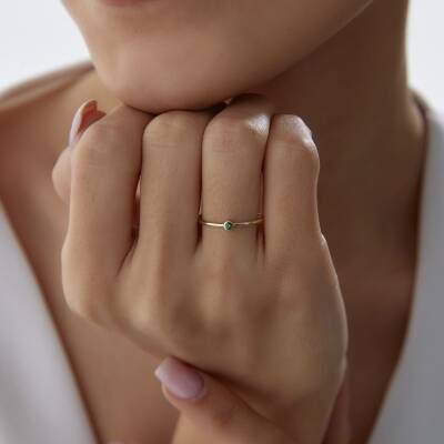 Altın Yeşil Tektaş Çıtır Yüzük - 1