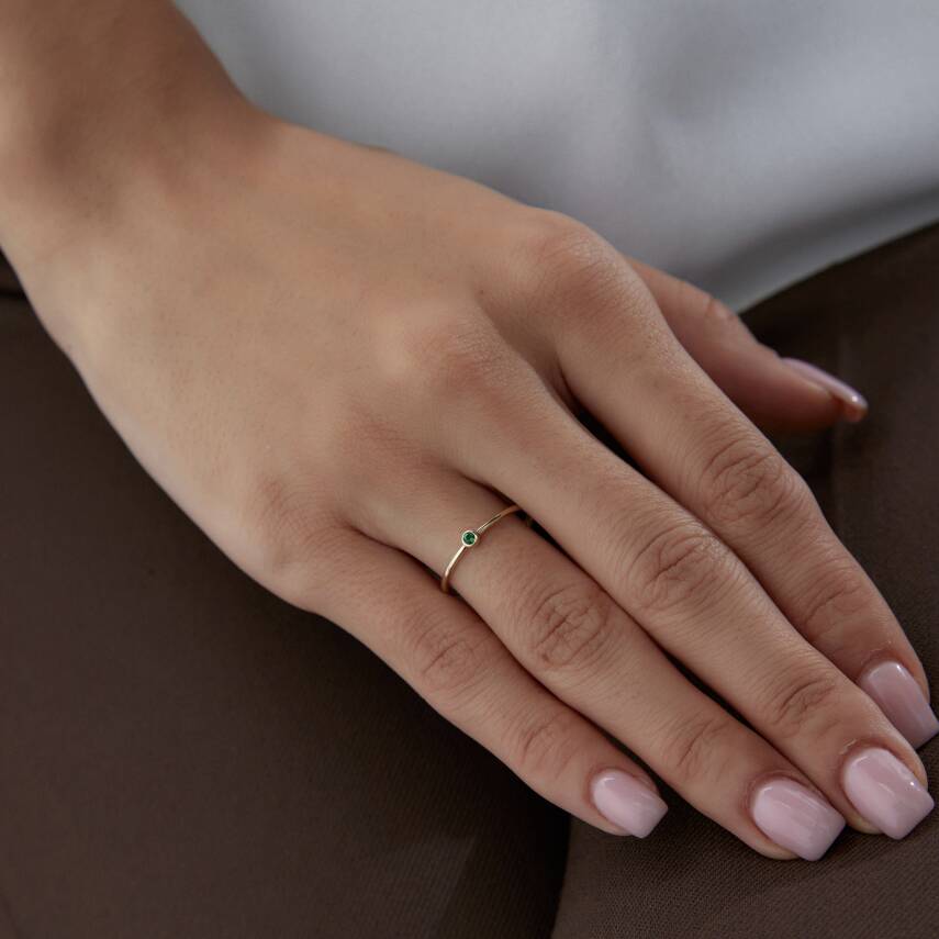 Altın Yeşil Tektaş Çıtır Yüzük - Semih Haşhaş Kuyumculuk (1)