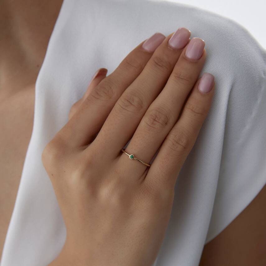 Altın Yeşil Tektaş Çıtır Yüzük - 3