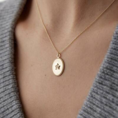 Altın Taşlı Yıldız Plaka Kolye - 1