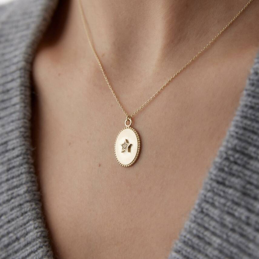 Altın Taşlı Yıldız Plaka Kolye - Semih Haşhaş Kuyumculuk