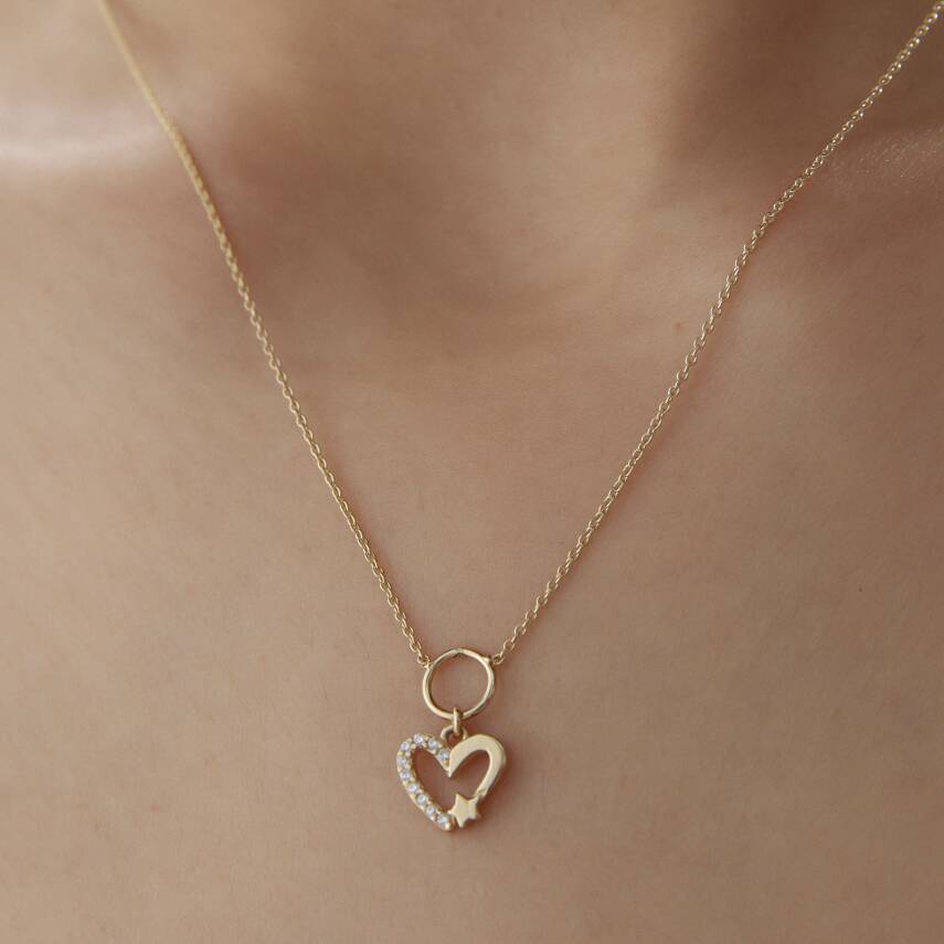 Altın Yıldızlı Kalp Kolye - 3