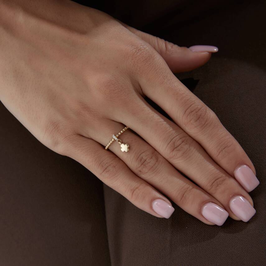 Altın Yonca Sallantılı Yüzük - 3