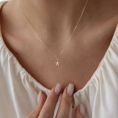 Altın Taşlı Minimal Yıldız Kolye - 2