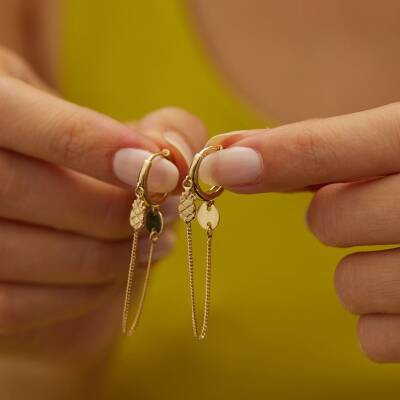 Ananas Figürlü Sallantılı Altın Küpe - 1