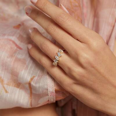 Asimetrik Beştaş Altın Yüzük - 1