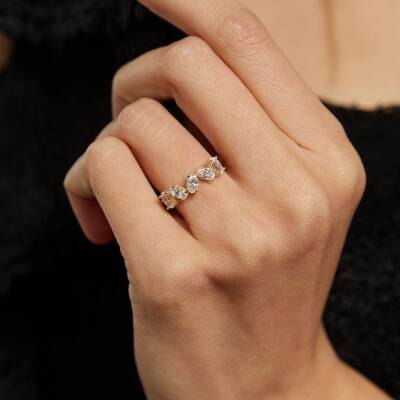 Asimetrik Beştaş Altın Yüzük - 1