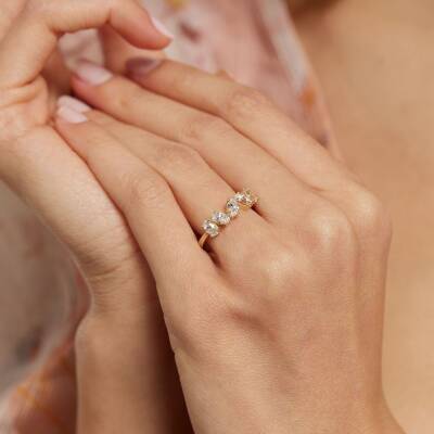 Asimetrik Beştaş Altın Yüzük - 2