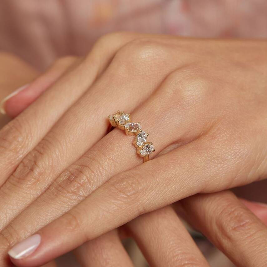 Asimetrik Beştaş Altın Yüzük - 3