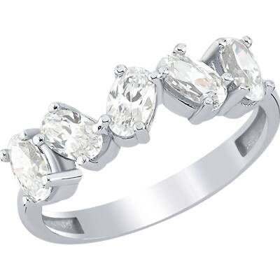 Asimetrik Beştaş Beyaz Altın Yüzük - 1