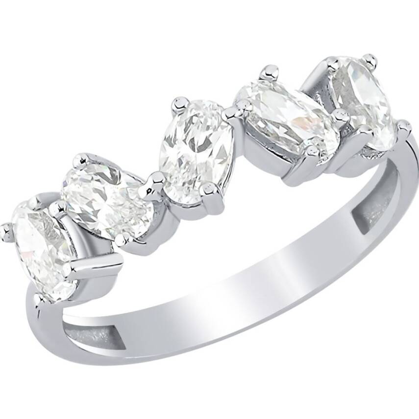 Asimetrik Beştaş Beyaz Altın Yüzük - Semih Haşhaş Kuyumculuk