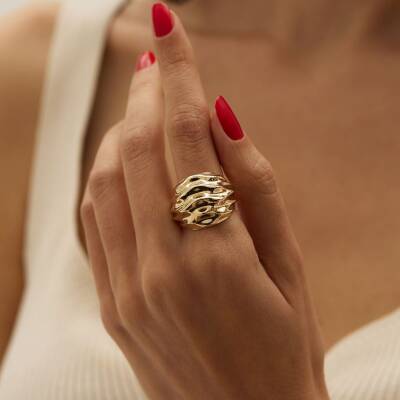 Asimetrik Tasarımlı Kalın Altın Yüzük - 1