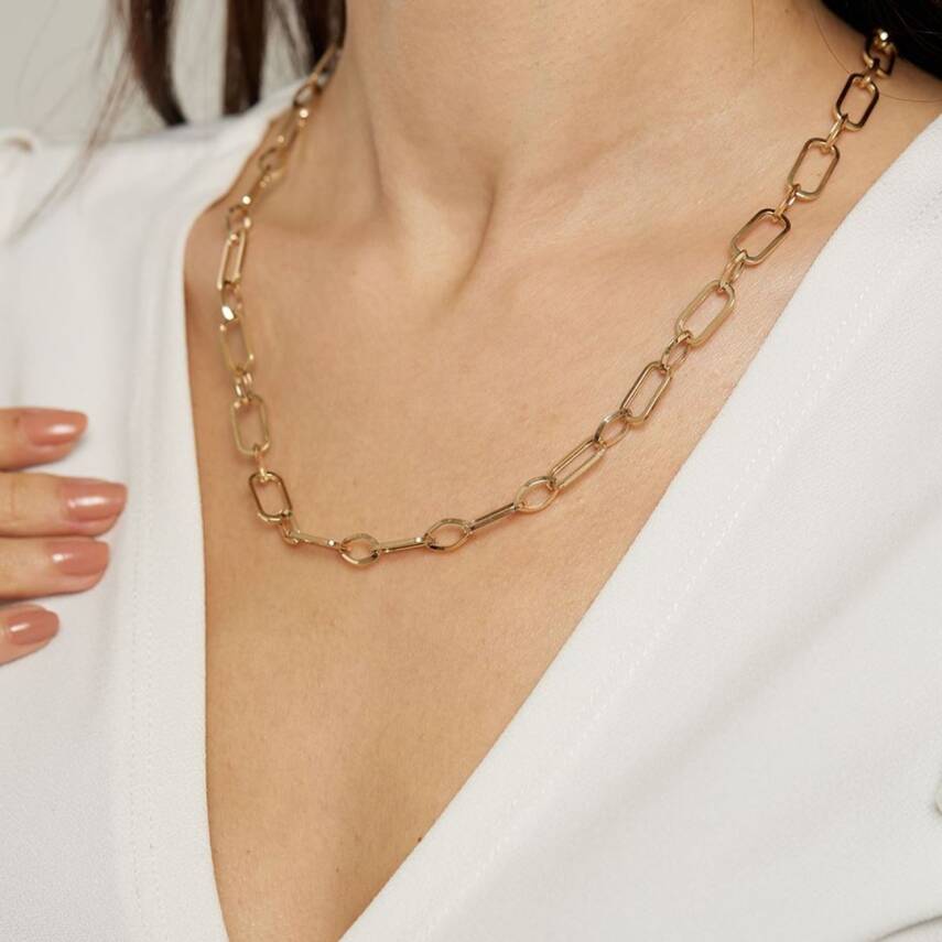 Ataç Ve Oval Zincirli Altın Kolye - 1