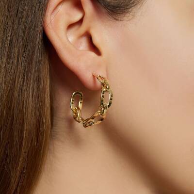 Ataş Zincir Tasarımlı Halka Altın Küpe - 1