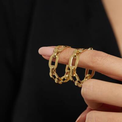 Ataş Zincir Tasarımlı Halka Altın Küpe - 2