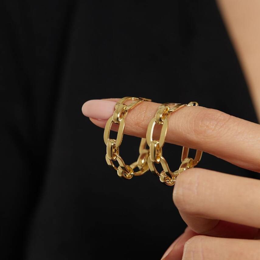 Ataş Zincir Tasarımlı Halka Altın Küpe - 2