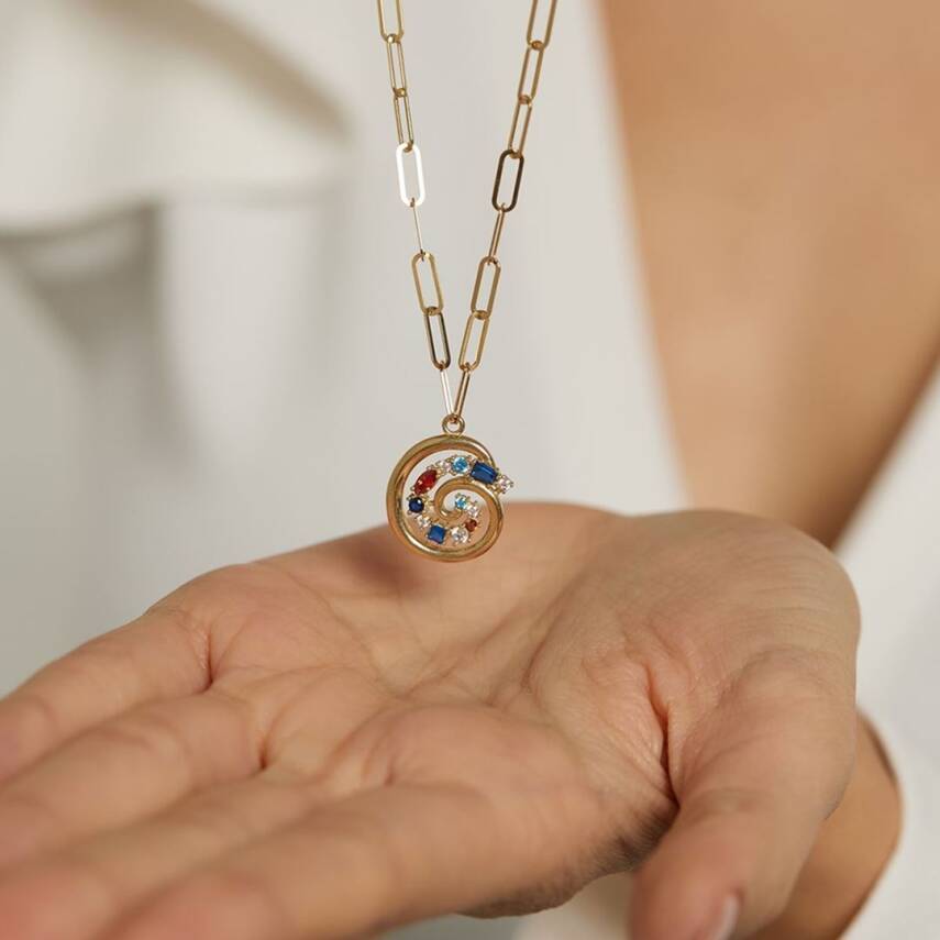 Ataş Zincirli Renkli Taşlı Sarmal Altın Kolye - Semih Haşhaş Kuyumculuk (1)