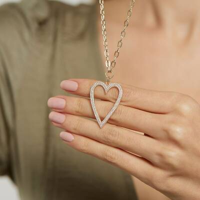 Ataş Zincirli Taşlı Kalp Altın Kolye - 2