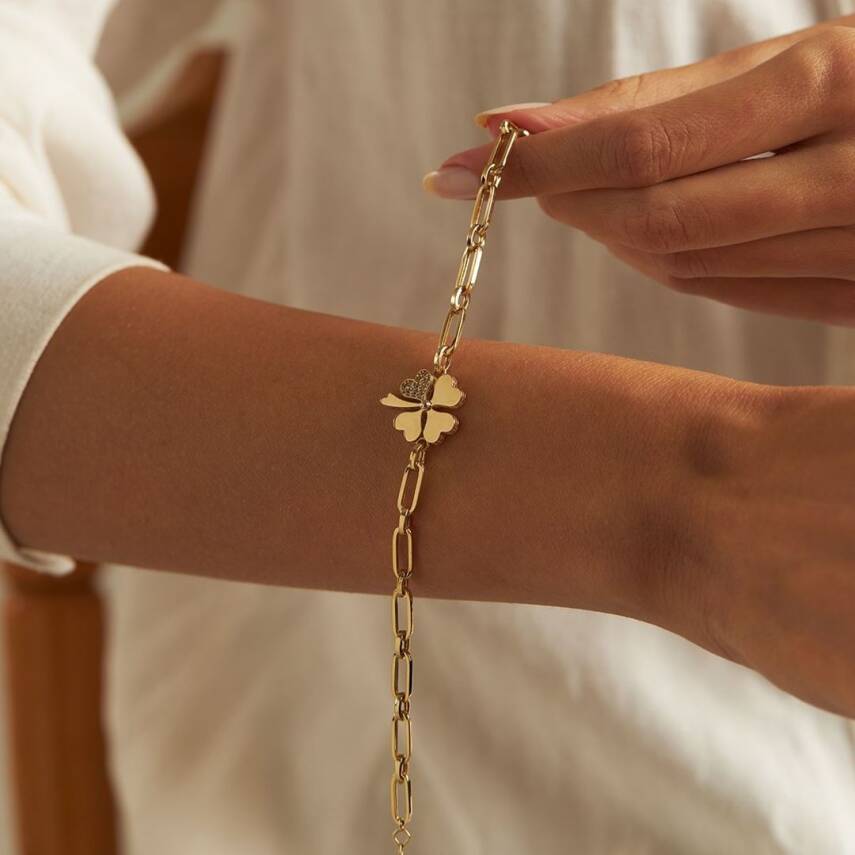 Ataş Zincirli Taşlı Yonca Altın Bileklik - Semih Haşhaş Kuyumculuk