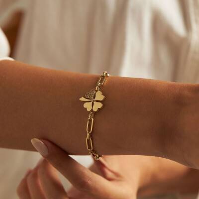 Ataş Zincirli Taşlı Yonca Altın Bileklik - 2