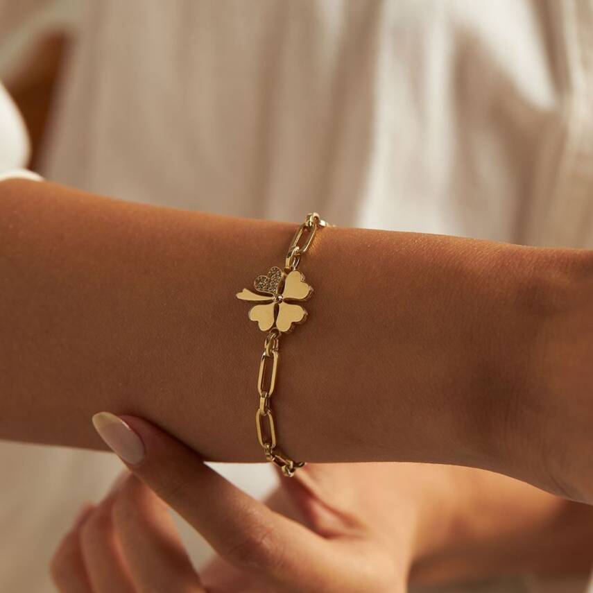 Ataş Zincirli Taşlı Yonca Altın Bileklik - Semih Haşhaş Kuyumculuk (1)