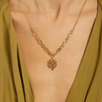 Ataş Zincirli Yonca Altın Kolye - 1