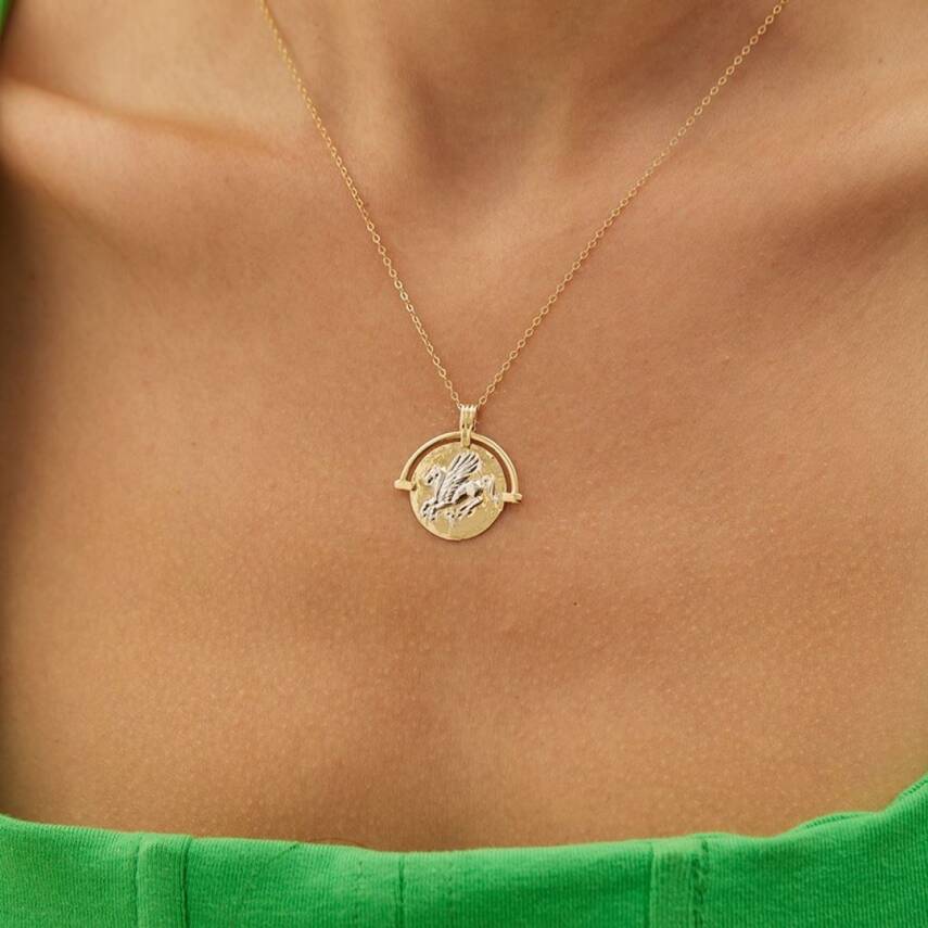 Atlı Plaka Altın Kolye - 1