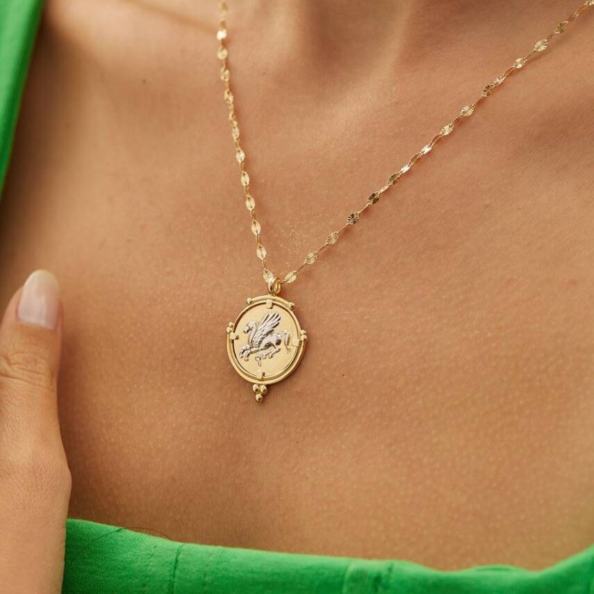 Atlı Plaka Altın Kolye - 2