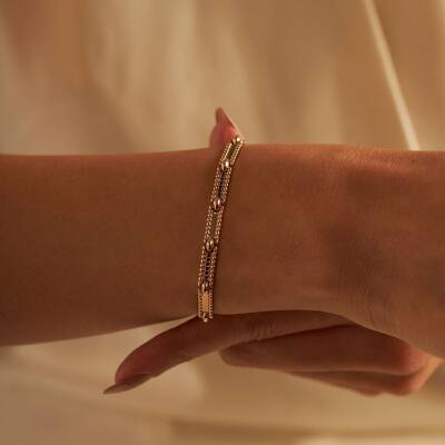 Ayna Model Siyah Taşlı Rose Altın Bileklik - 1