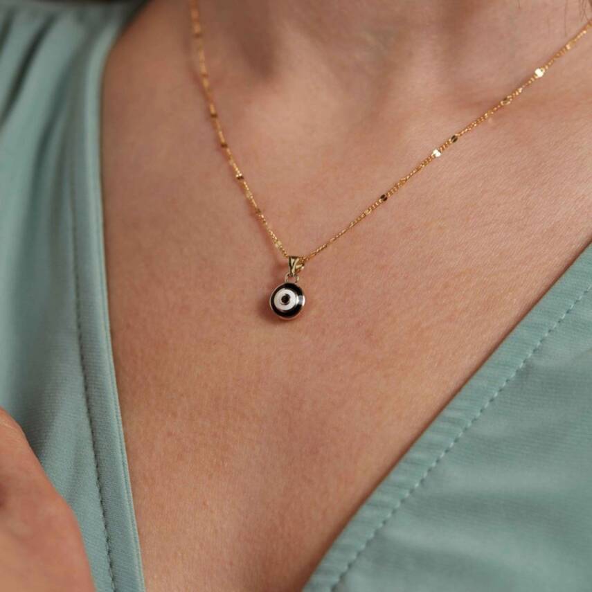 Aynalı Zincirli Nazar Boncuk Desenli Altın Kolye - Semih Haşhaş Kuyumculuk