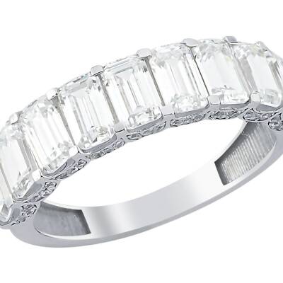 Baget Kesim Taşlı Beyaz Altın Yüzük - 1