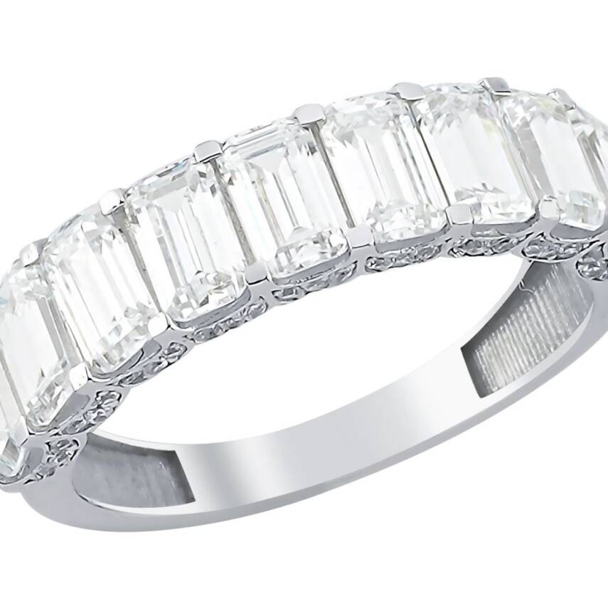 Baget Kesim Taşlı Beyaz Altın Yüzük - 1