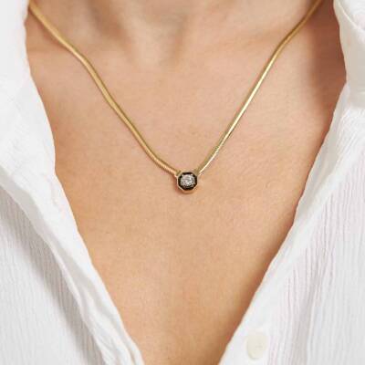 Baget Taşlı Balıksırtı Altın Kolye - 1