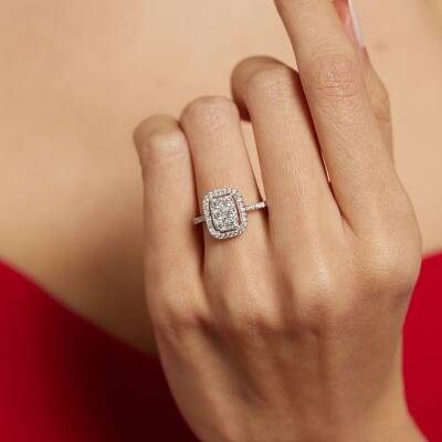 Baget Taşlı Beyaz Altın Yüzük - 1